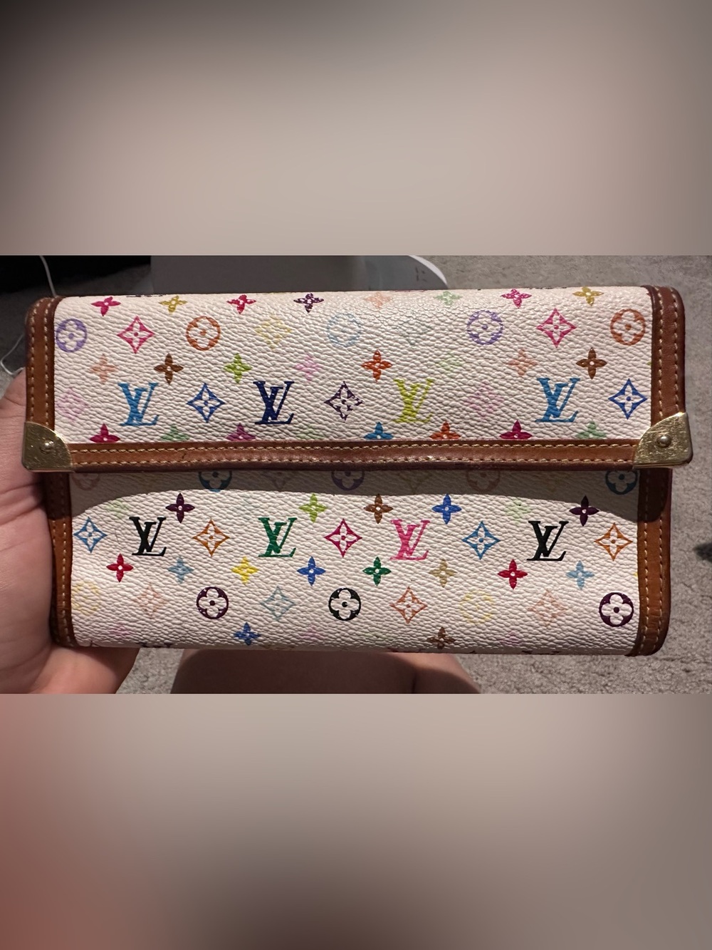 Louis Vuitton Multicolor Monogram White Canvas Wallet with Colorful Logos